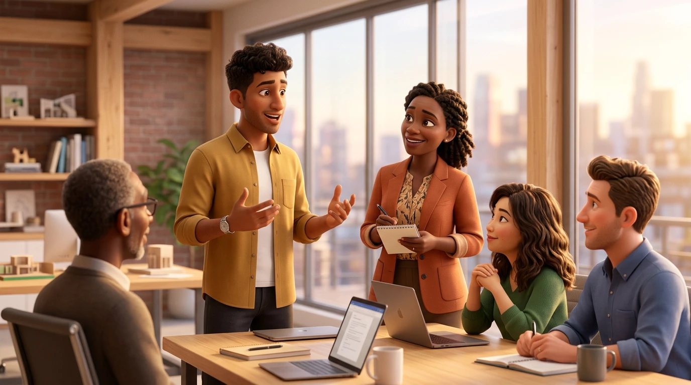 Live practice session with team role-playing workplace scenarios